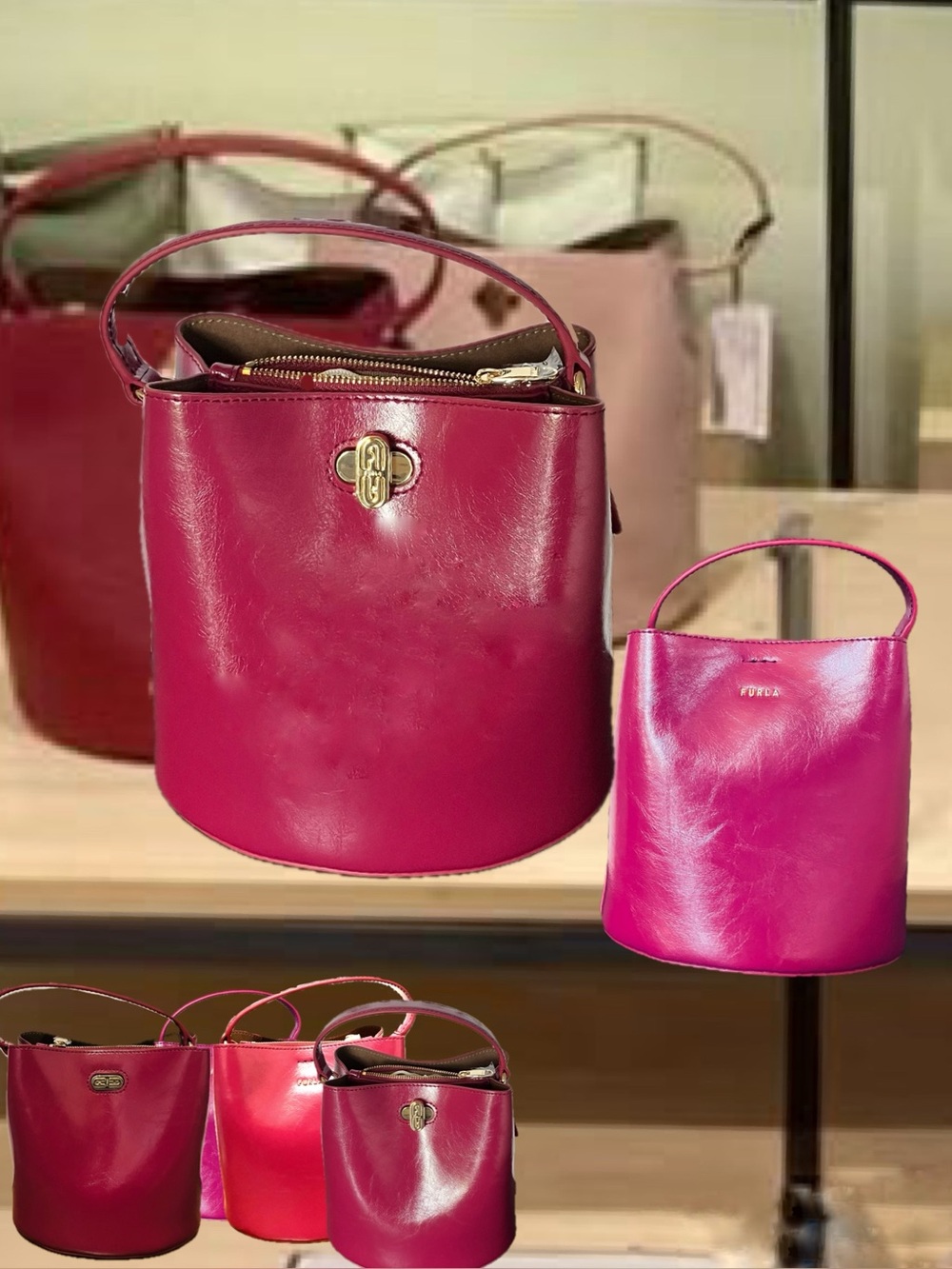 Rare Furla Lacca Patent Leather Mini Bucket Bag NWOT
